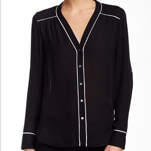 Vince contrast piping silk blouse